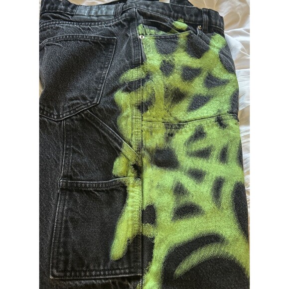 BDG Big Jack Workpant Fit Jean Sz. 32 Relaxed Fit Spider Web Black Neon Green - Picture 5 of 13